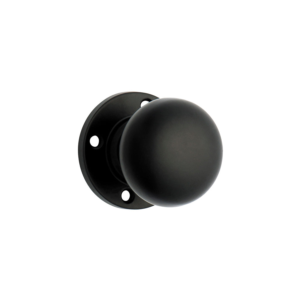 Retro Fit Mortice Knob - Round Rose Matt Black / Passage / Lever Set Only