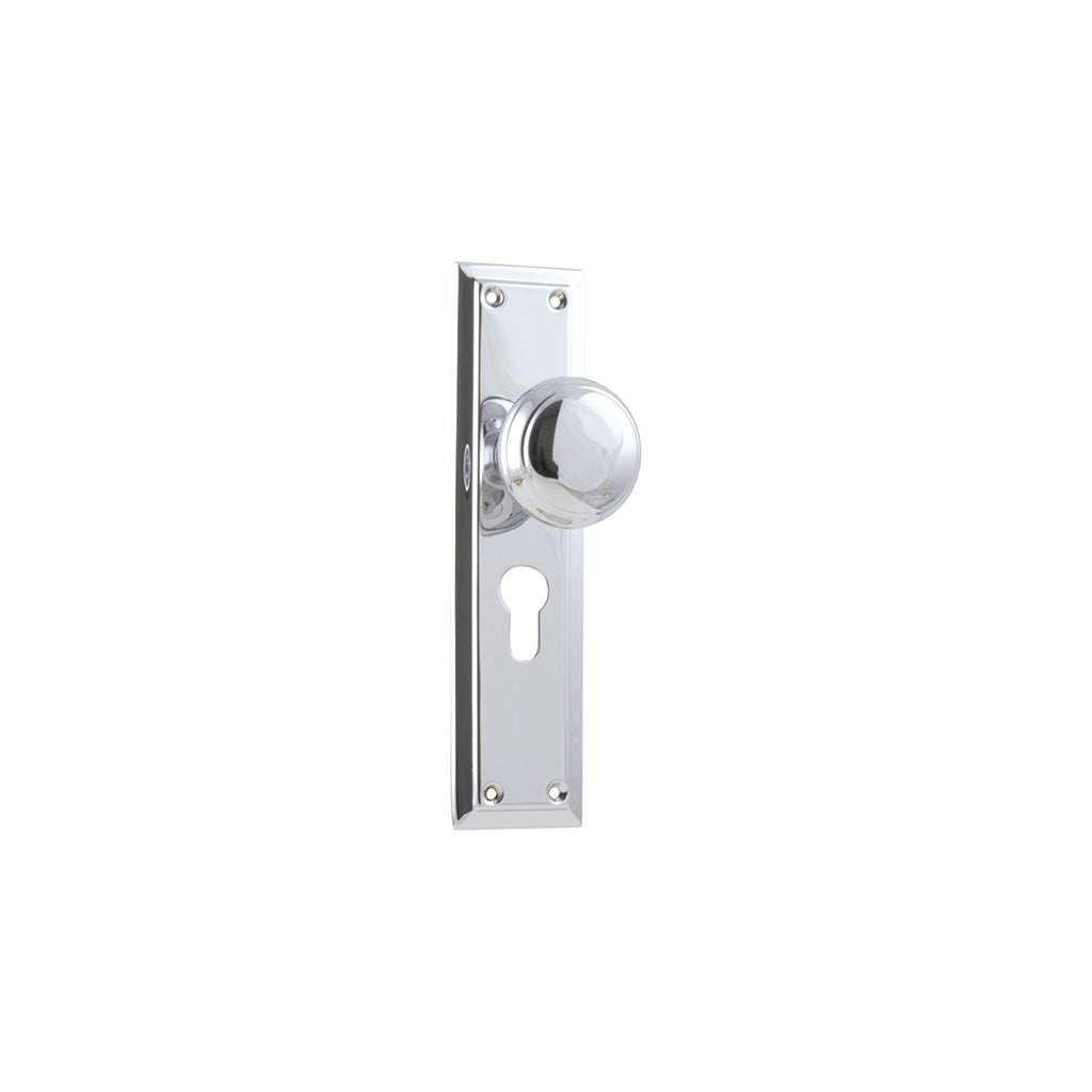 Richmond Door Knob - Long Backplate Chrome Plated / Entrance / Lever Set Only