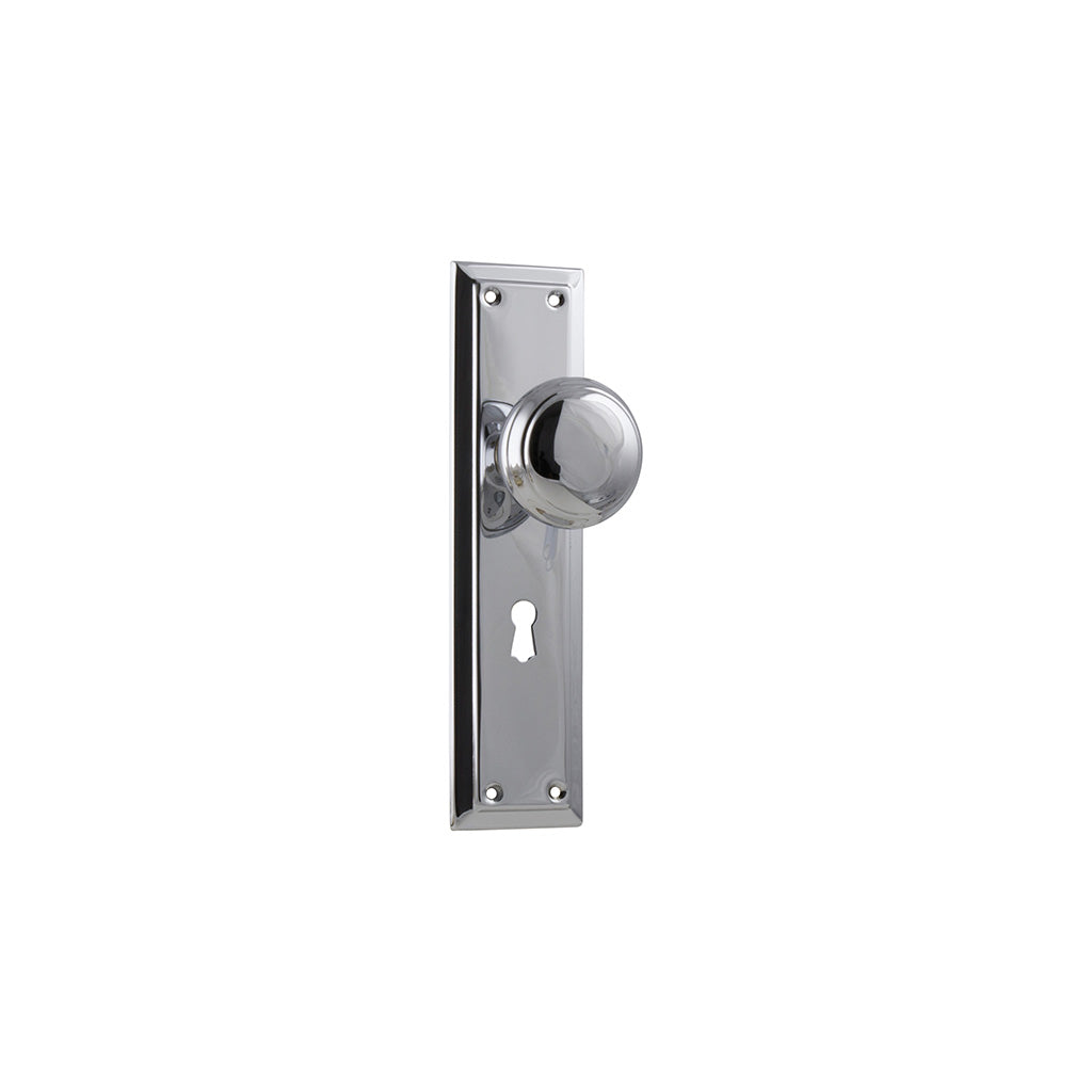 Richmond Door Knob - Long Backplate Chrome Plated / Lock (Skeleton Key) / Lever Set Only