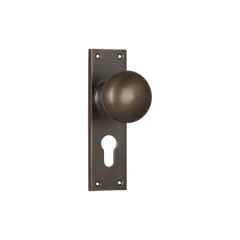 Victorian Knob - Long Backplate Antique Brass / Entrance / Lever Set Only