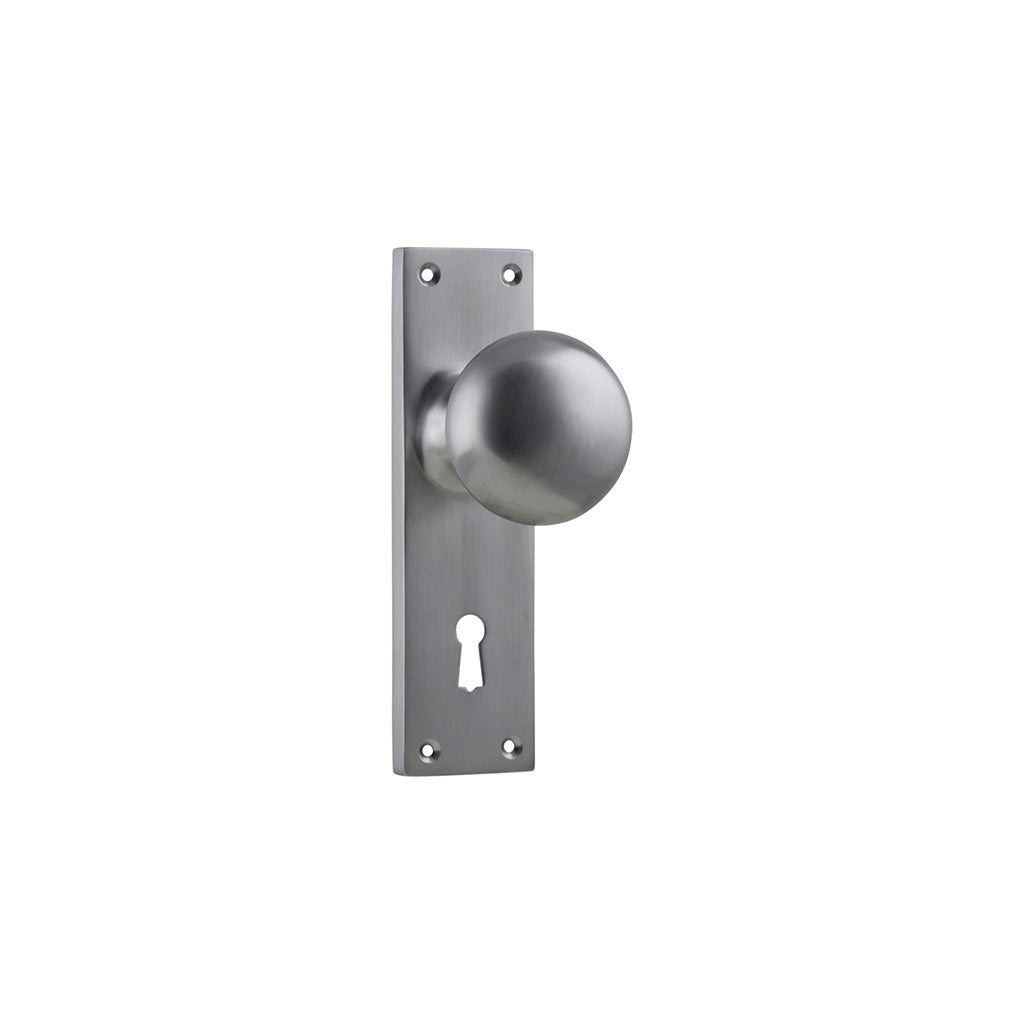 Victorian Knob - Long Backplate Satin Chrome / Lock (Skeleton Key) / Lever Set Only