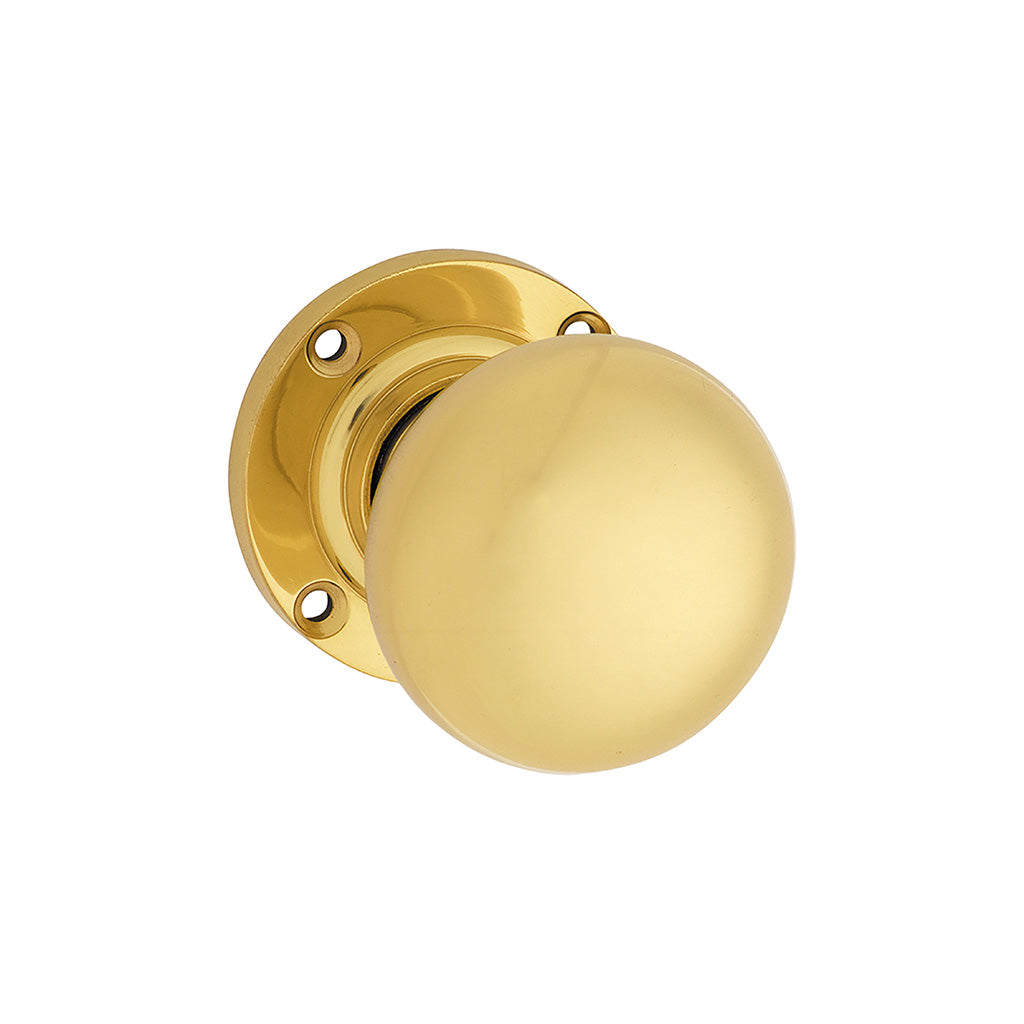 Victorian Knob - Round Rose Polished Brass / Passage / Lever Set Only