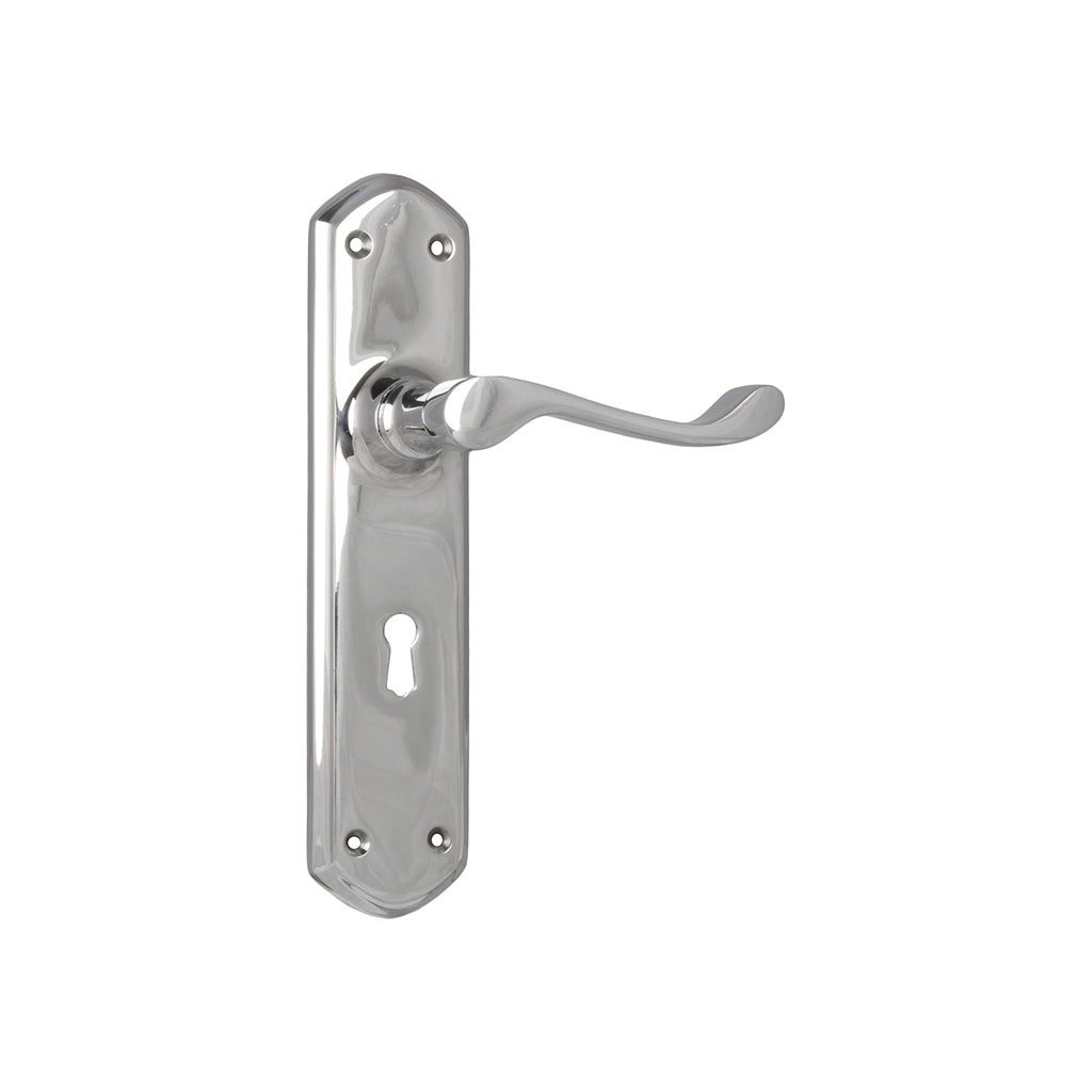 Windsor Lever - Long Backplate Chrome Plated / Lock (Skeleton Key) / Lever Set Only