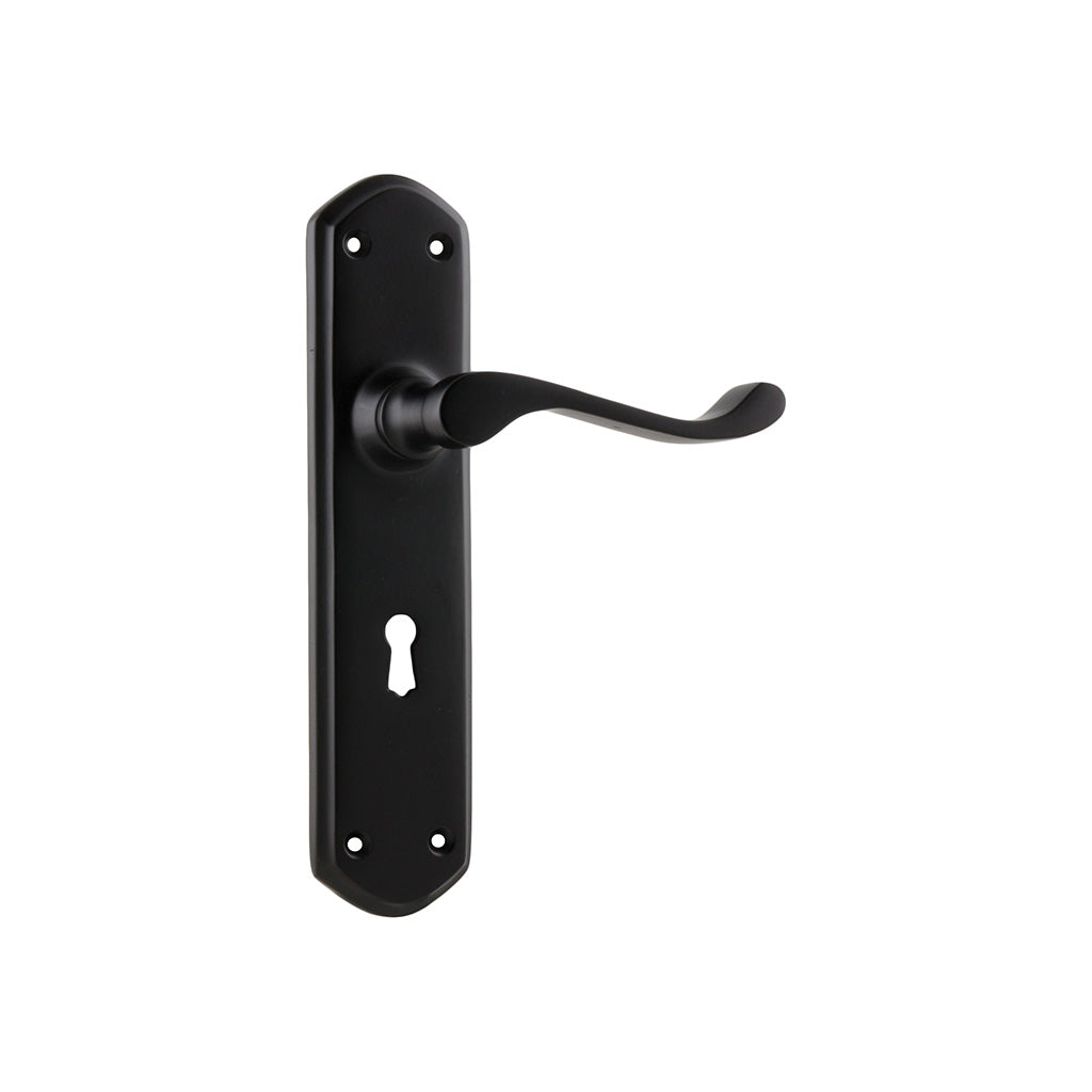 Windsor Lever - Long Backplate Matt Black / Lock (Skeleton Key) / Lever Set Only