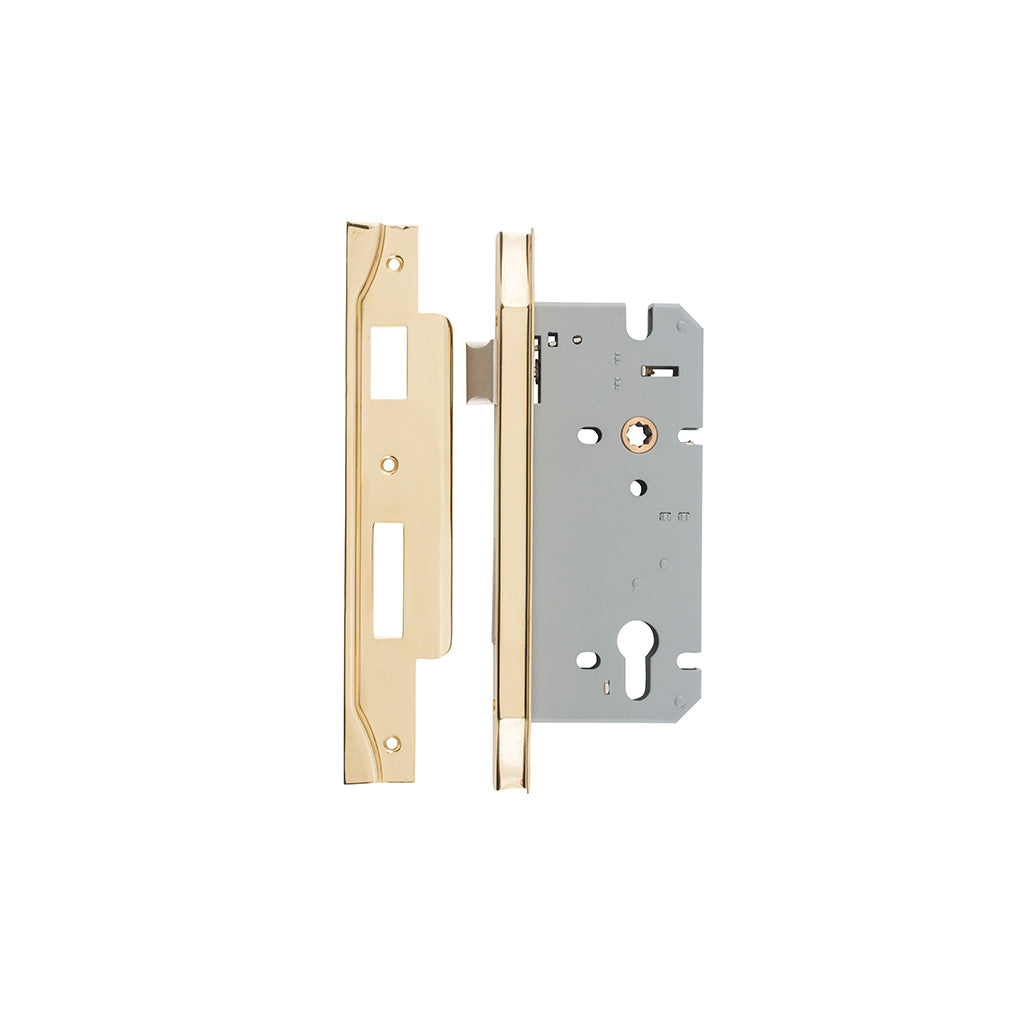 85mm Euro Mortice Lock Rebated Polished Brass / 60mm