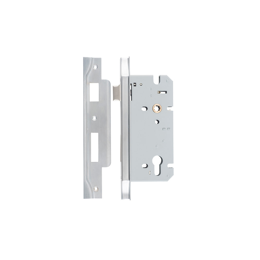 85mm Euro Mortice Lock Rebated Brushed Chrome / 60mm