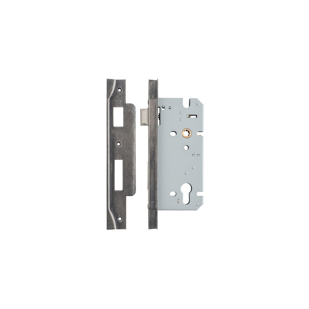 85mm Euro Mortice Lock Rebated Distressed Nickel / 60mm