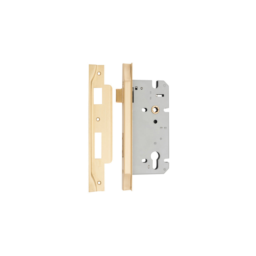 85mm Euro Mortice Lock Rebated Brushed Brass / 60mm