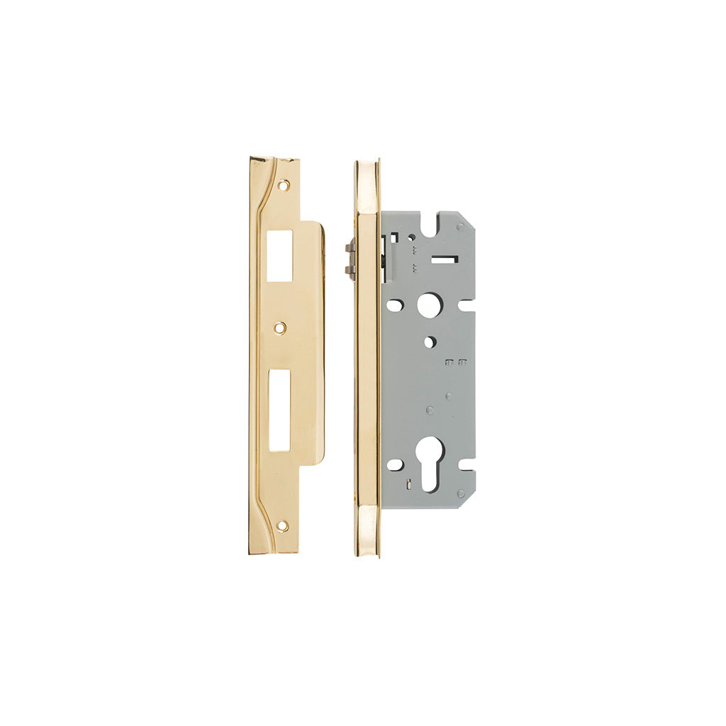 85mm Roller Mortice Lock Rebated Polished Brass / 45mm