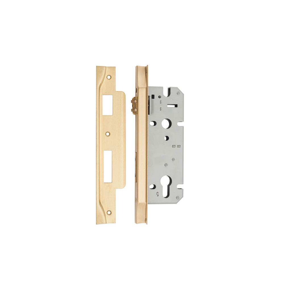 85mm Roller Mortice Lock Rebated Brushed Brass / 45mm