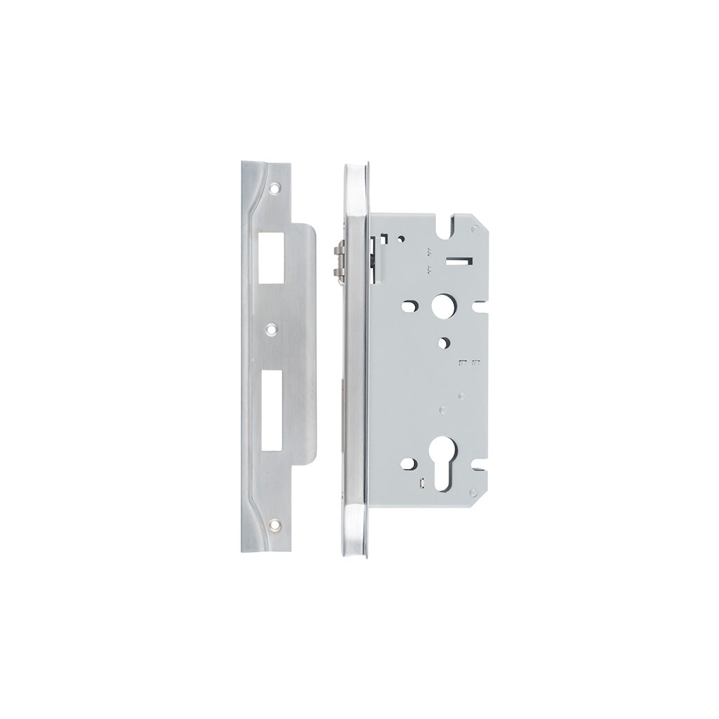 85mm Roller Mortice Lock Rebated Brushed Chrome / 60mm