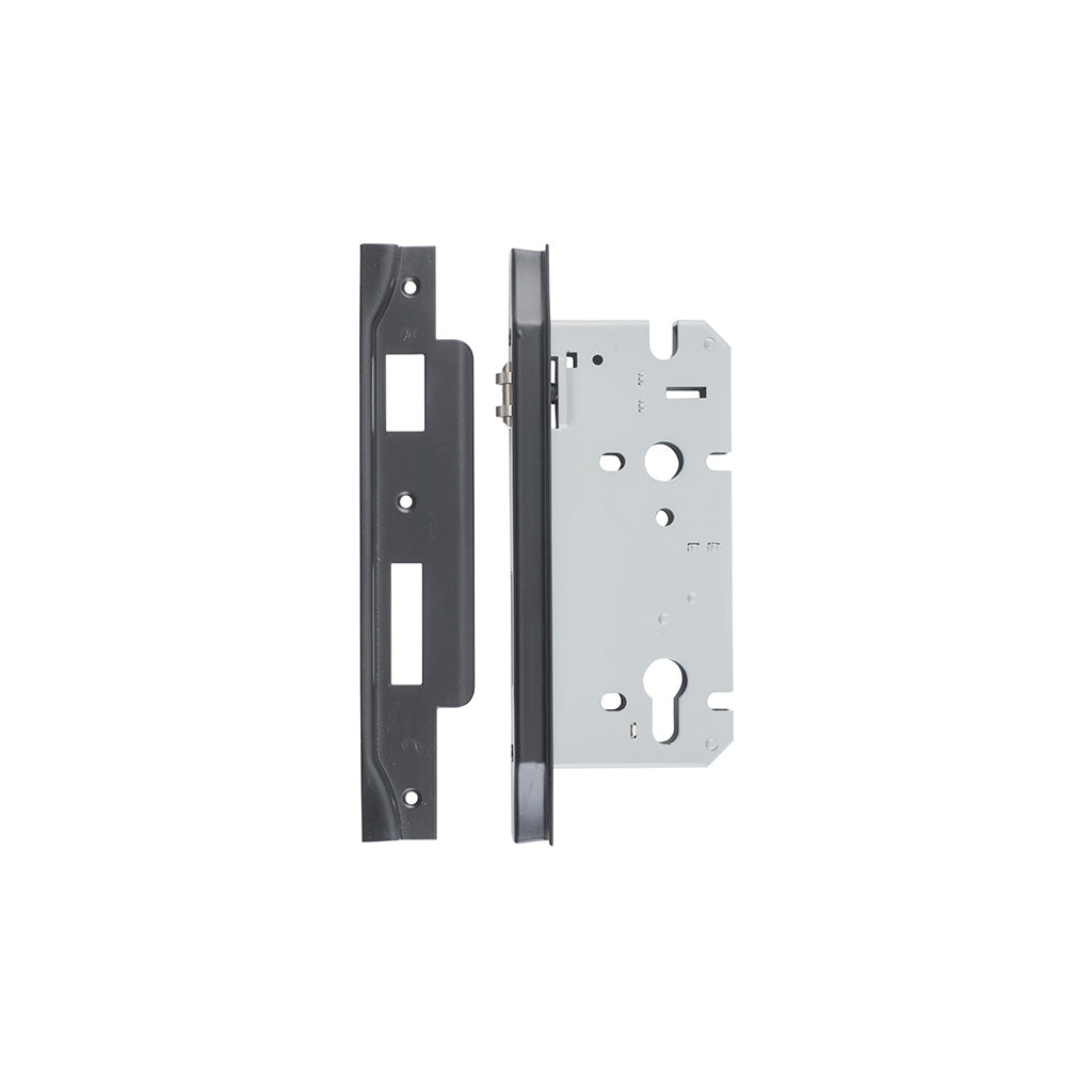 85mm Roller Mortice Lock Rebated Matt Black / 60mm