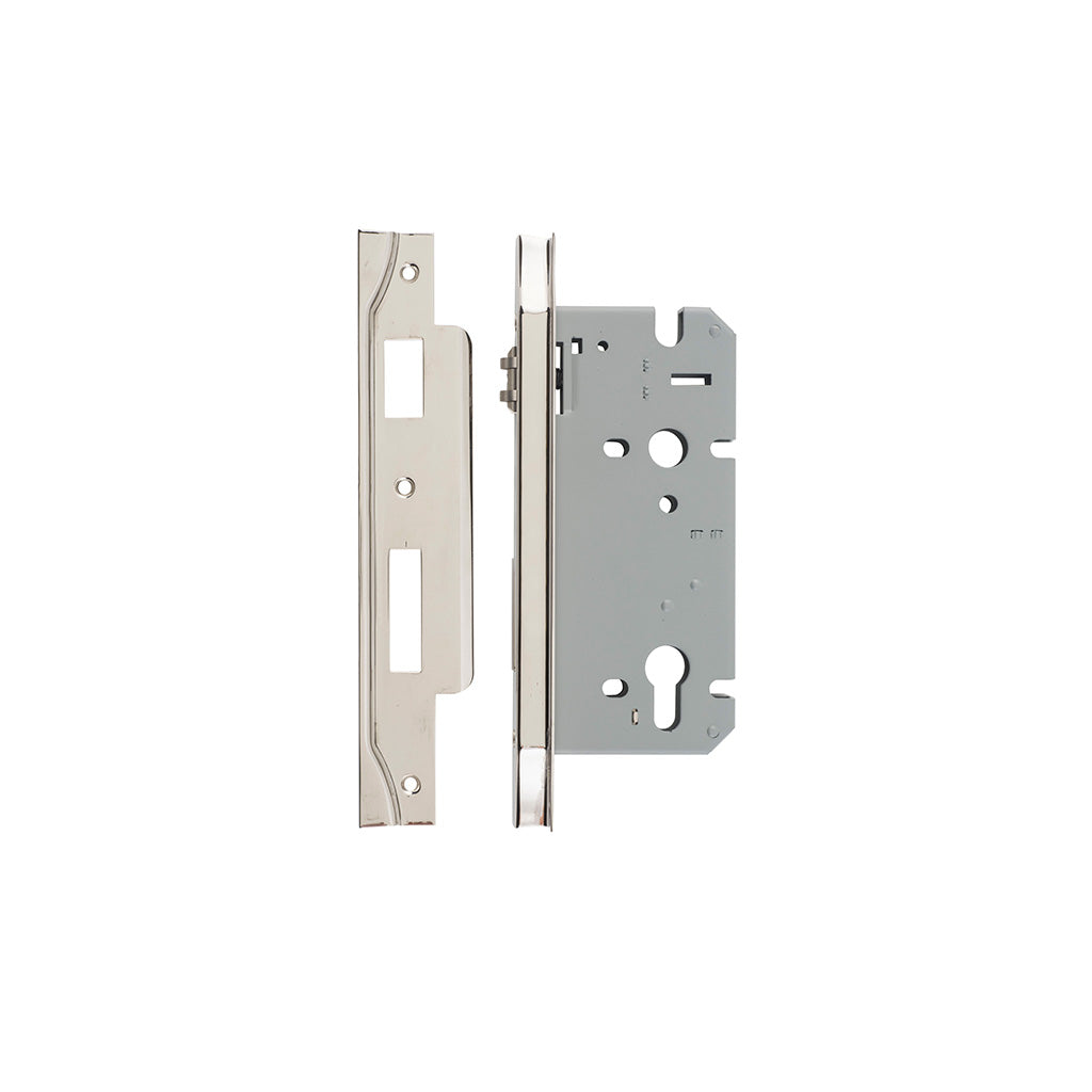 85mm Roller Mortice Lock Rebated Polished Nickel / 60mm
