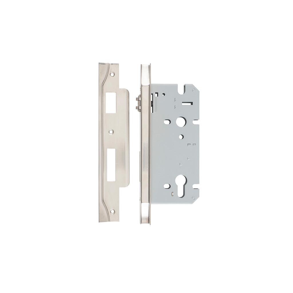 85mm Roller Mortice Lock Rebated Satin Nickel / 60mm