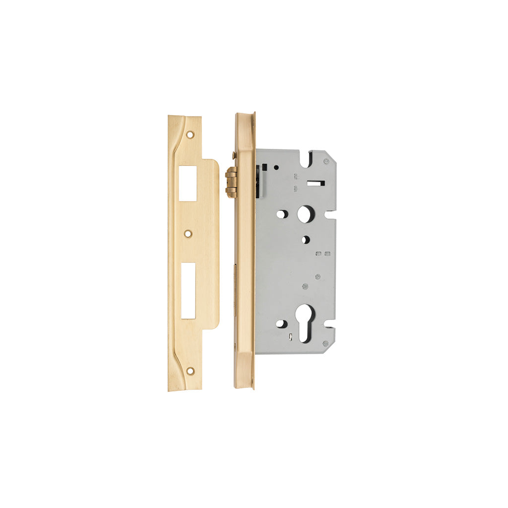 85mm Roller Mortice Lock Rebated Brushed Brass / 60mm