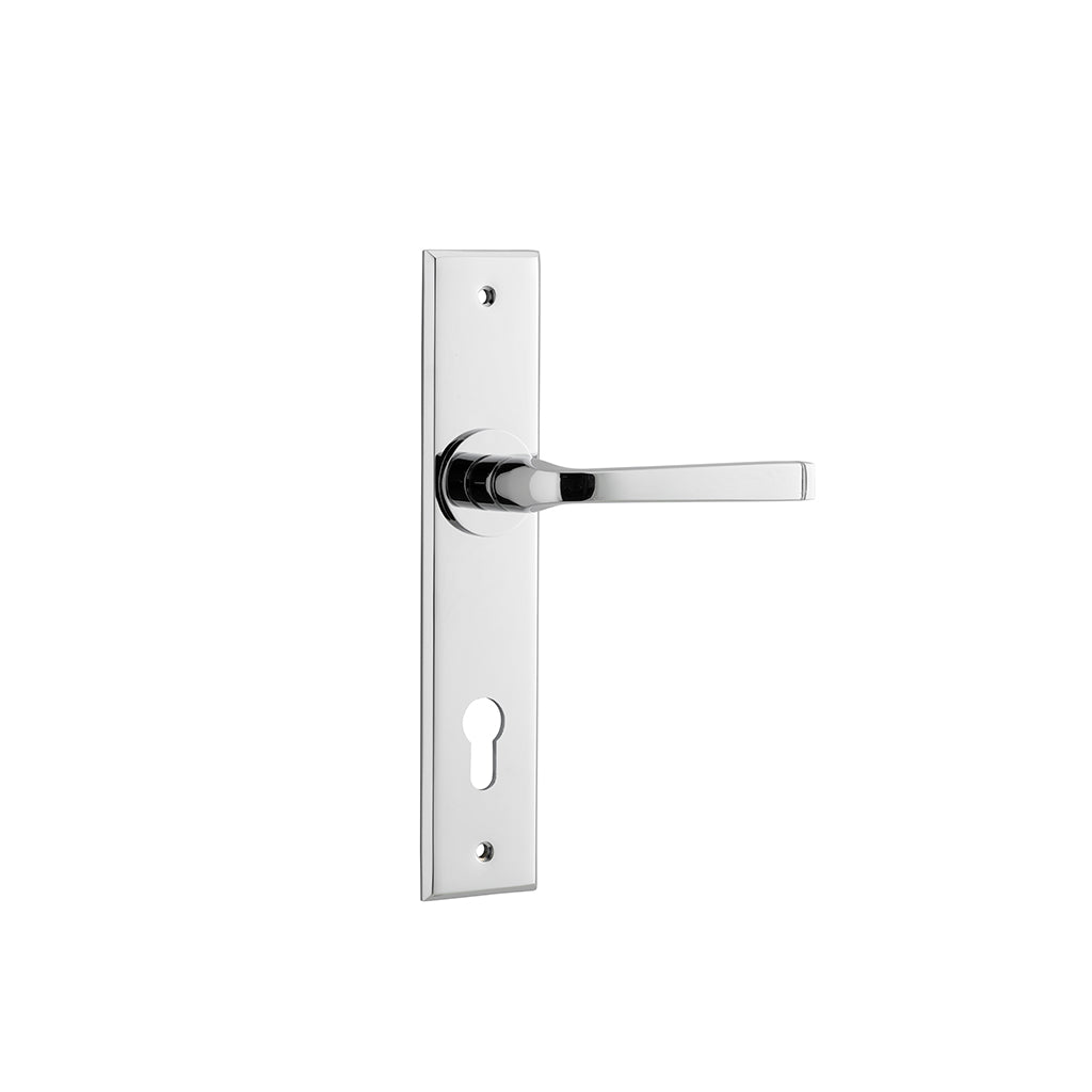 Annecy Lever - Chamfered Backplate Polished Chrome / Entrance / Lever Set Only