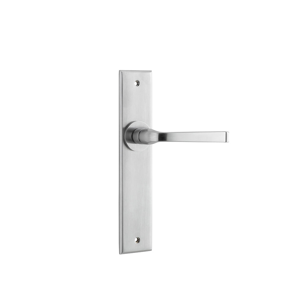 Annecy Lever - Chamfered Backplate Brushed Chrome / Passage / Lever Set Only
