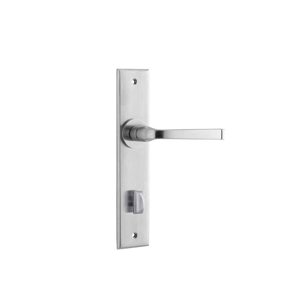 Annecy Lever - Chamfered Backplate Brushed Chrome / Privacy / Lever Set Only