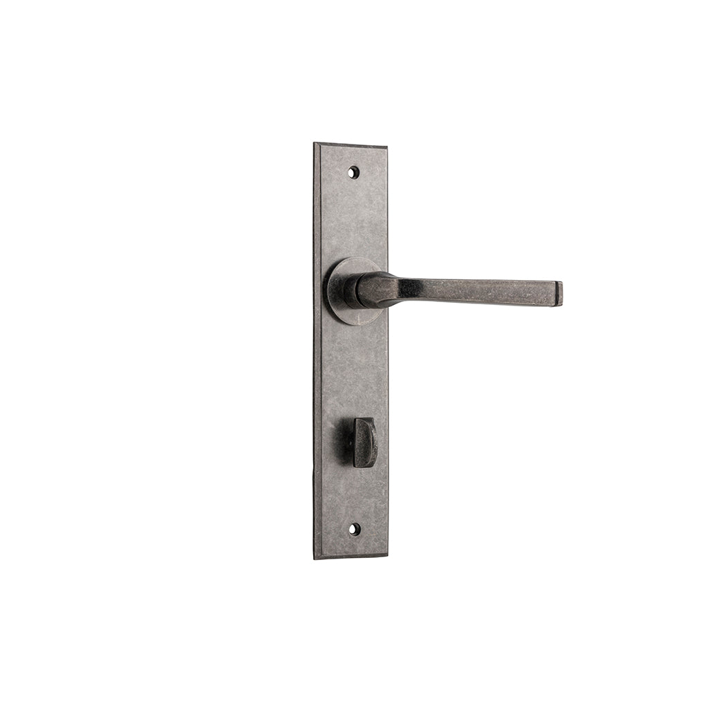 Annecy Lever - Chamfered Backplate Distressed Nickel / Privacy / Lever Set Only