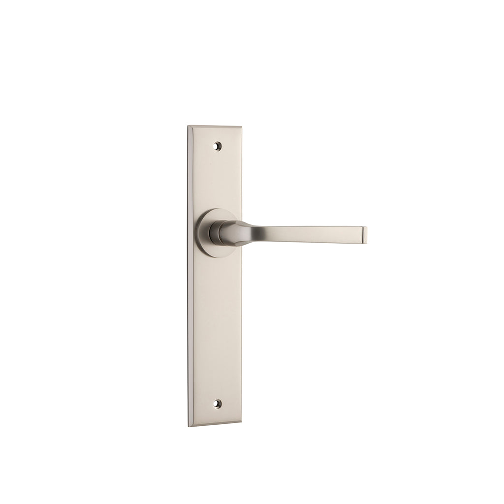 Annecy Lever - Chamfered Backplate Satin Nickel / Passage / Lever Set Only