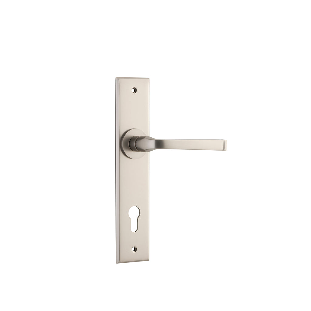 Annecy Lever - Chamfered Backplate Satin Nickel / Entrance / Lever Set Only