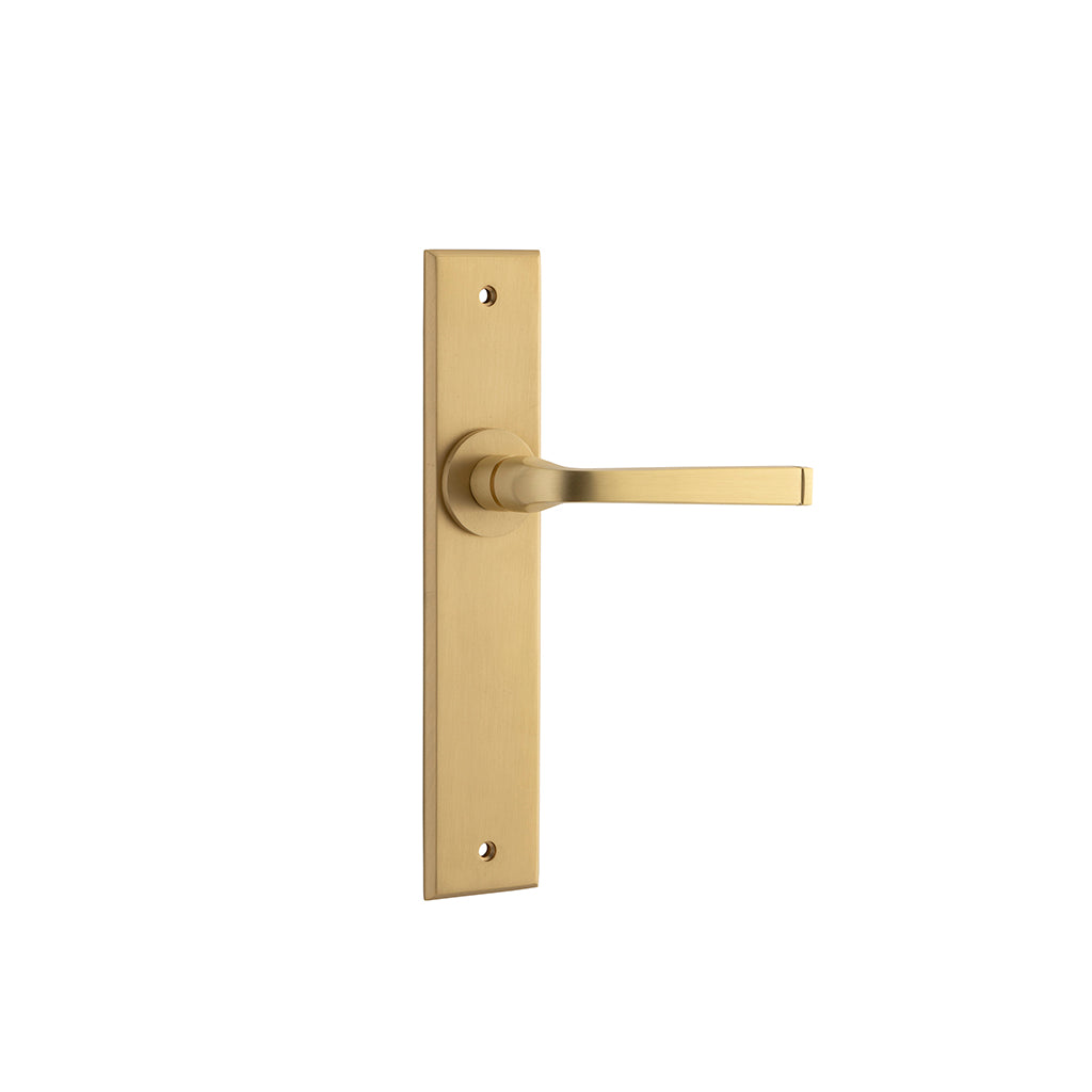 Annecy Lever - Chamfered Backplate Brushed Brass / Passage / Lever Set Only
