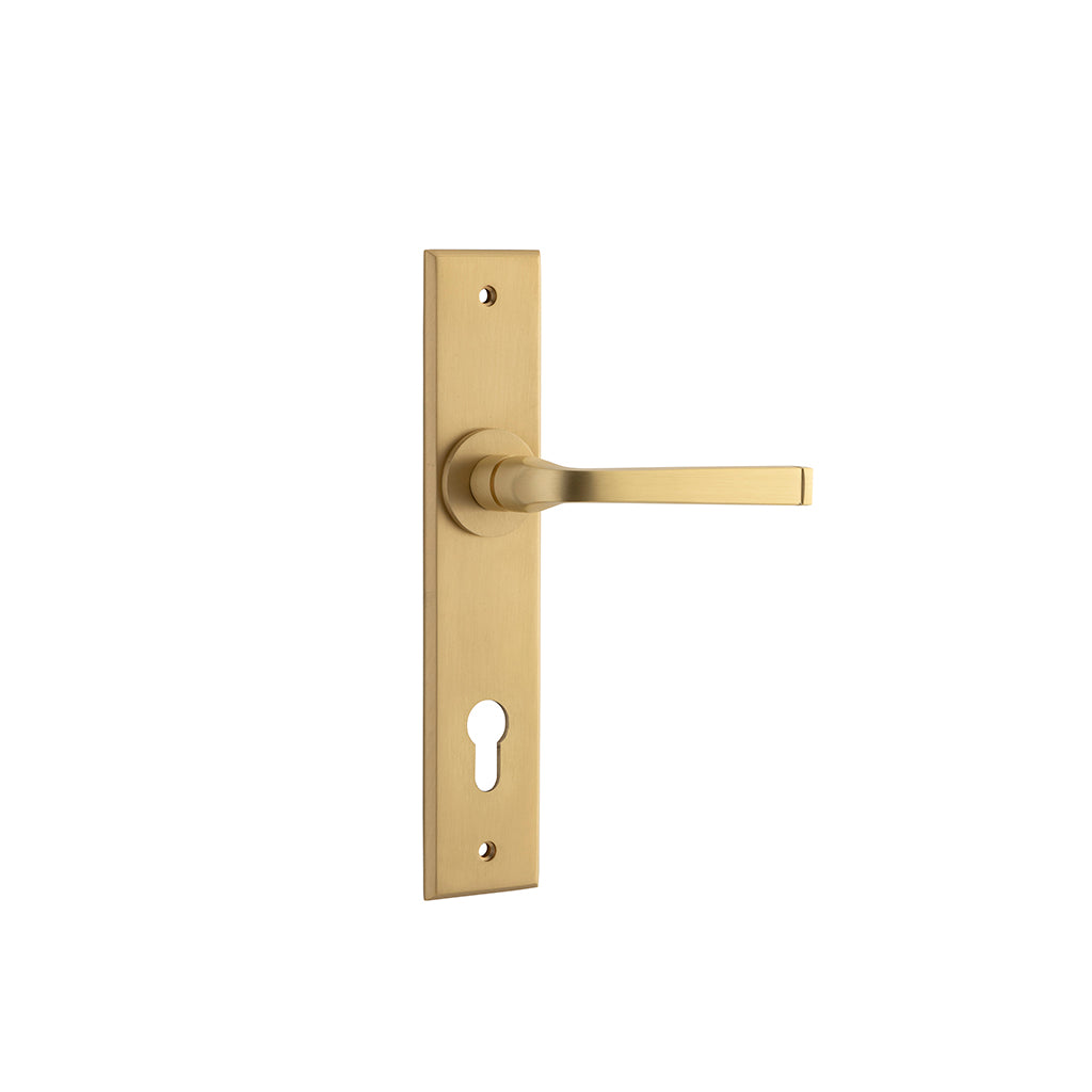 Annecy Lever - Chamfered Backplate Brushed Brass / Entrance / Lever Set Only