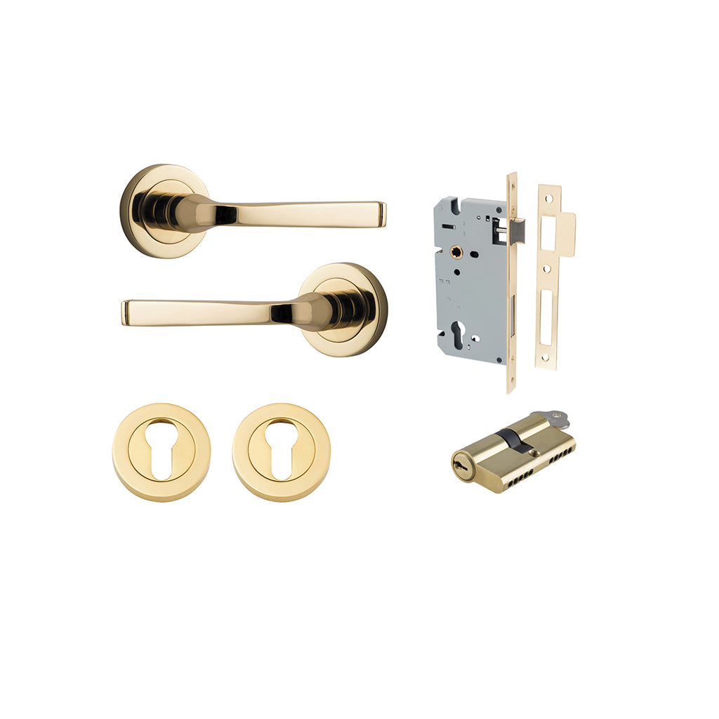 Annecy Lever - Round Rose Polished Brass / Entrance / Entrance Kit Dual Function (Key-Key)