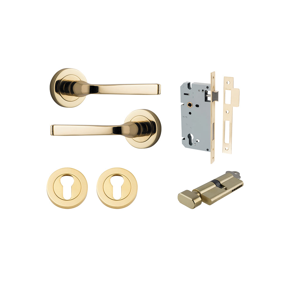 Annecy Lever - Round Rose Polished Brass / Entrance / Entrance Kit (Key-Thumb)