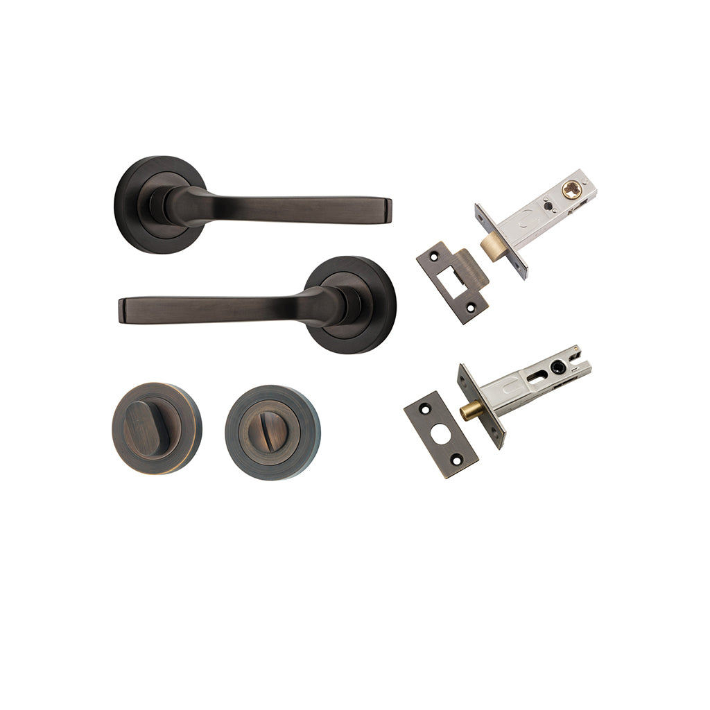 Annecy Lever - Round Rose Signature Brass / Privacy / Separate Privacy Kit