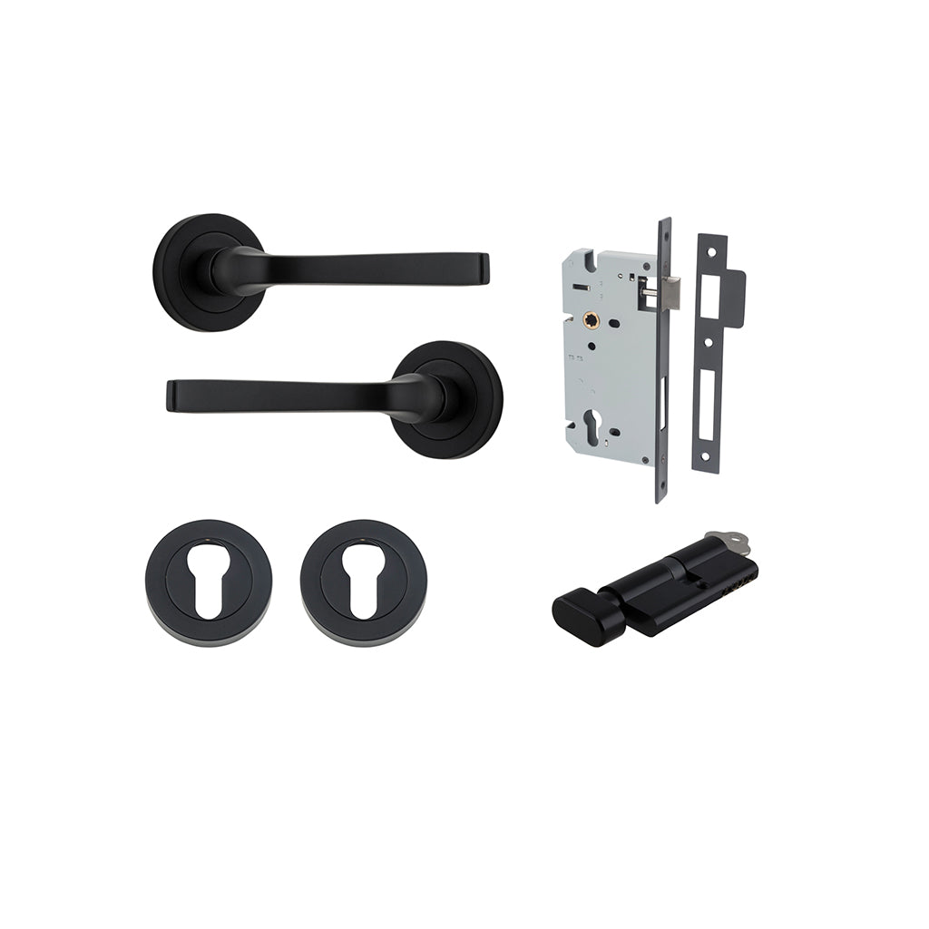Annecy Lever - Round Rose Matt Black / Entrance / Entrance Kit (Key-Thumb)