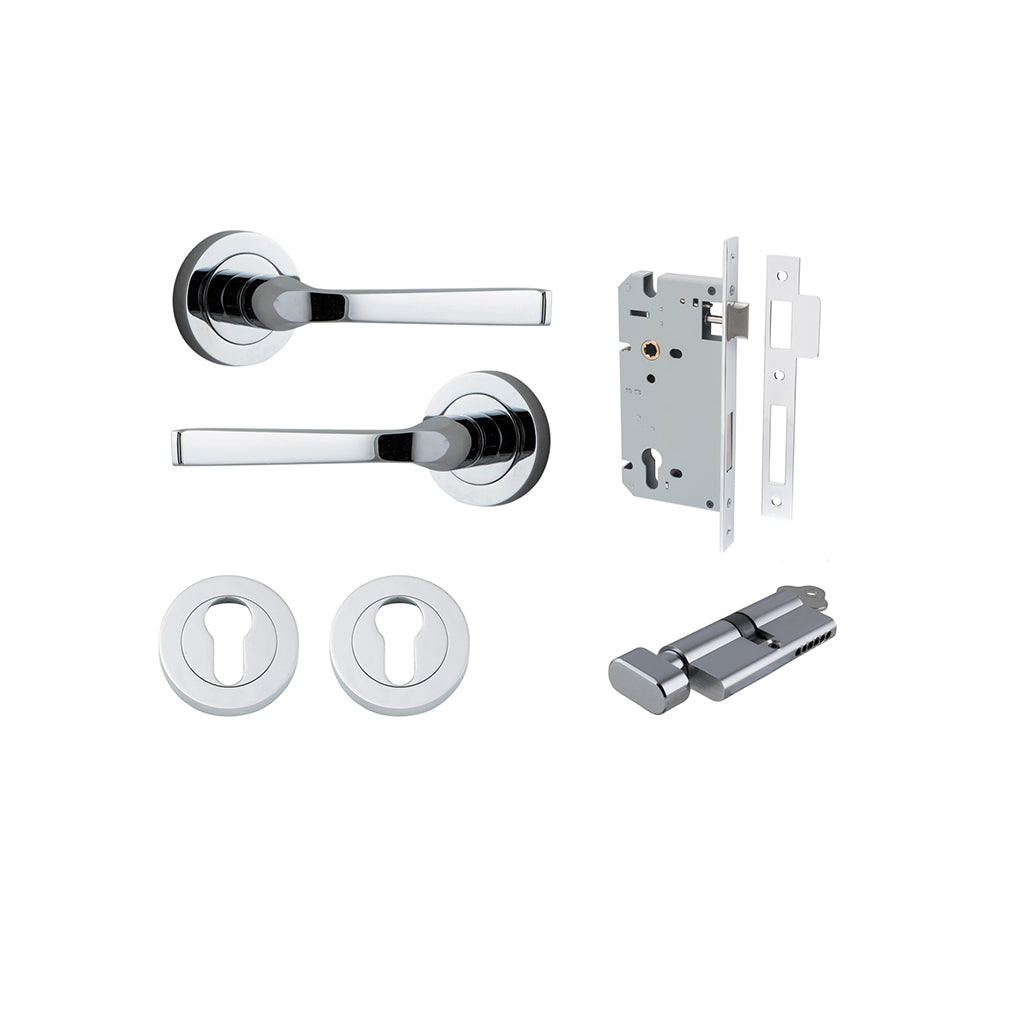 Annecy Lever - Round Rose Polished Chrome / Entrance / Entrance Kit (Key-Thumb)