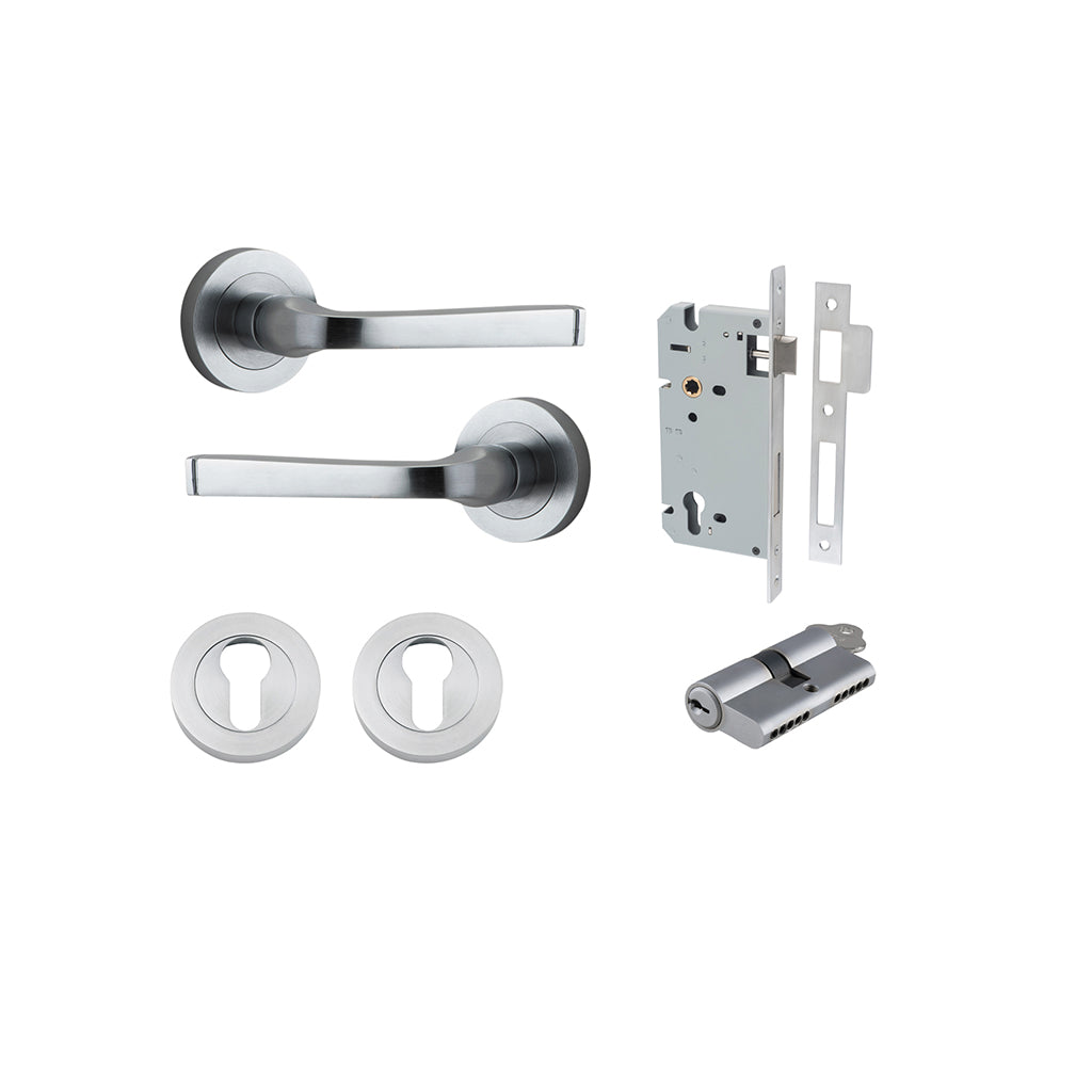 Annecy Lever - Round Rose Brushed Chrome / Entrance / Entrance Kit Dual Function (Key-Key)