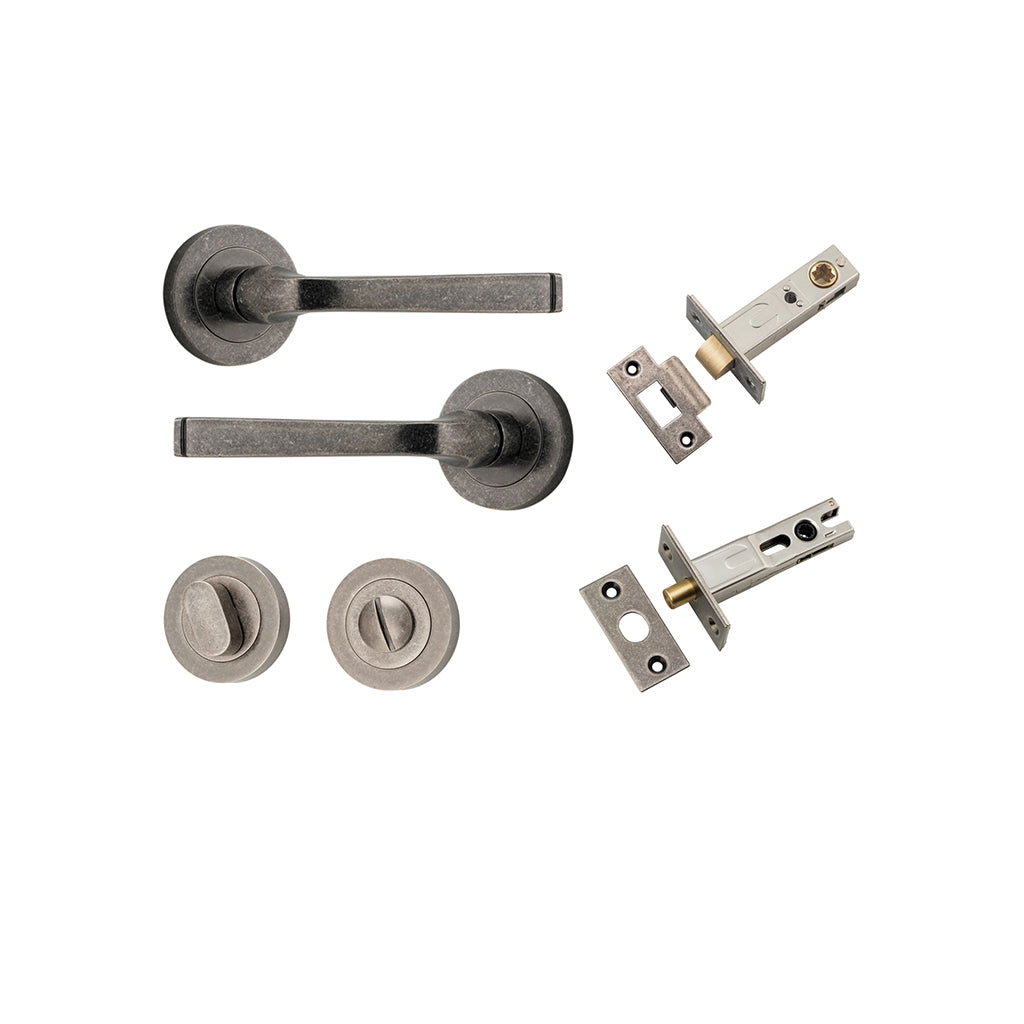 Annecy Lever - Round Rose Distressed Nickel / Privacy / Separate Privacy Kit