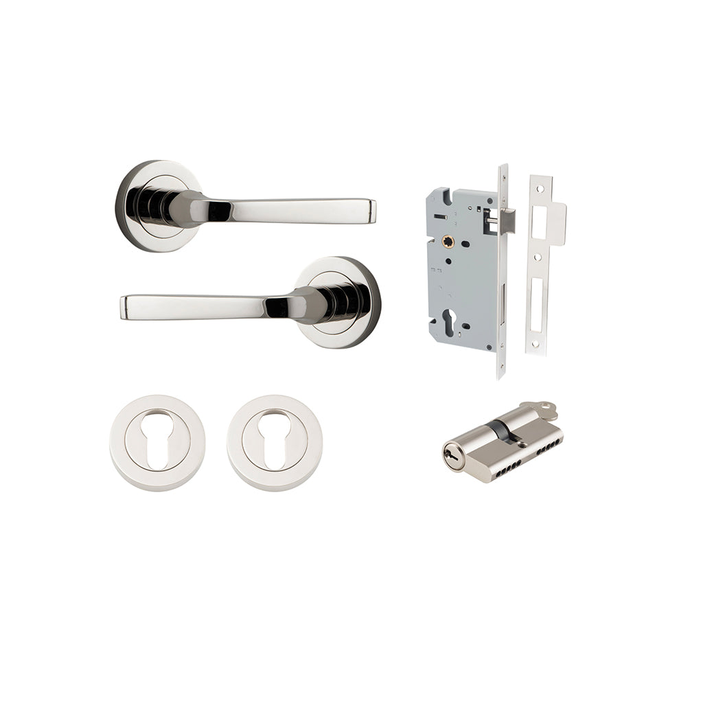 Annecy Lever - Round Rose Polished Nickel / Entrance / Entrance Kit Dual Function (Key-Key)