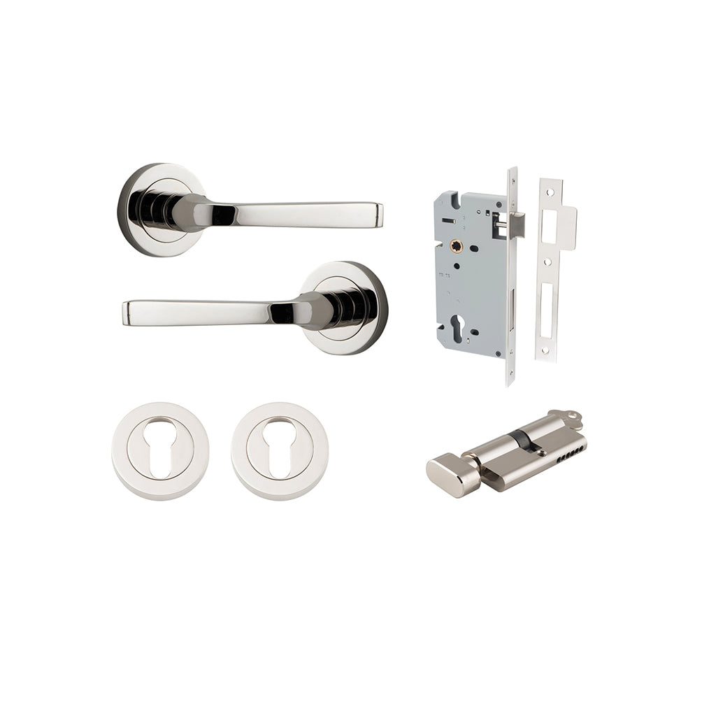 Annecy Lever - Round Rose Polished Nickel / Entrance / Entrance Kit (Key-Thumb)