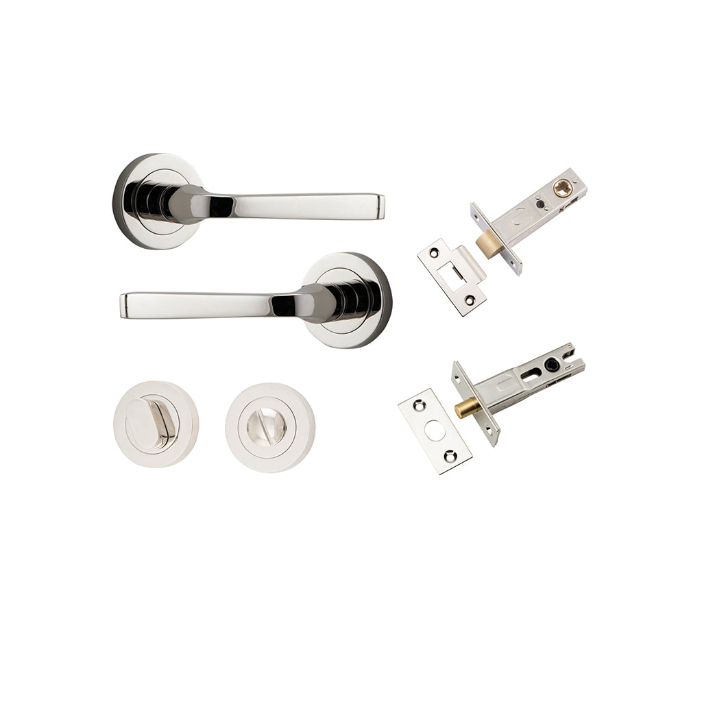 Annecy Lever - Round Rose Polished Nickel / Privacy / Separate Privacy Kit