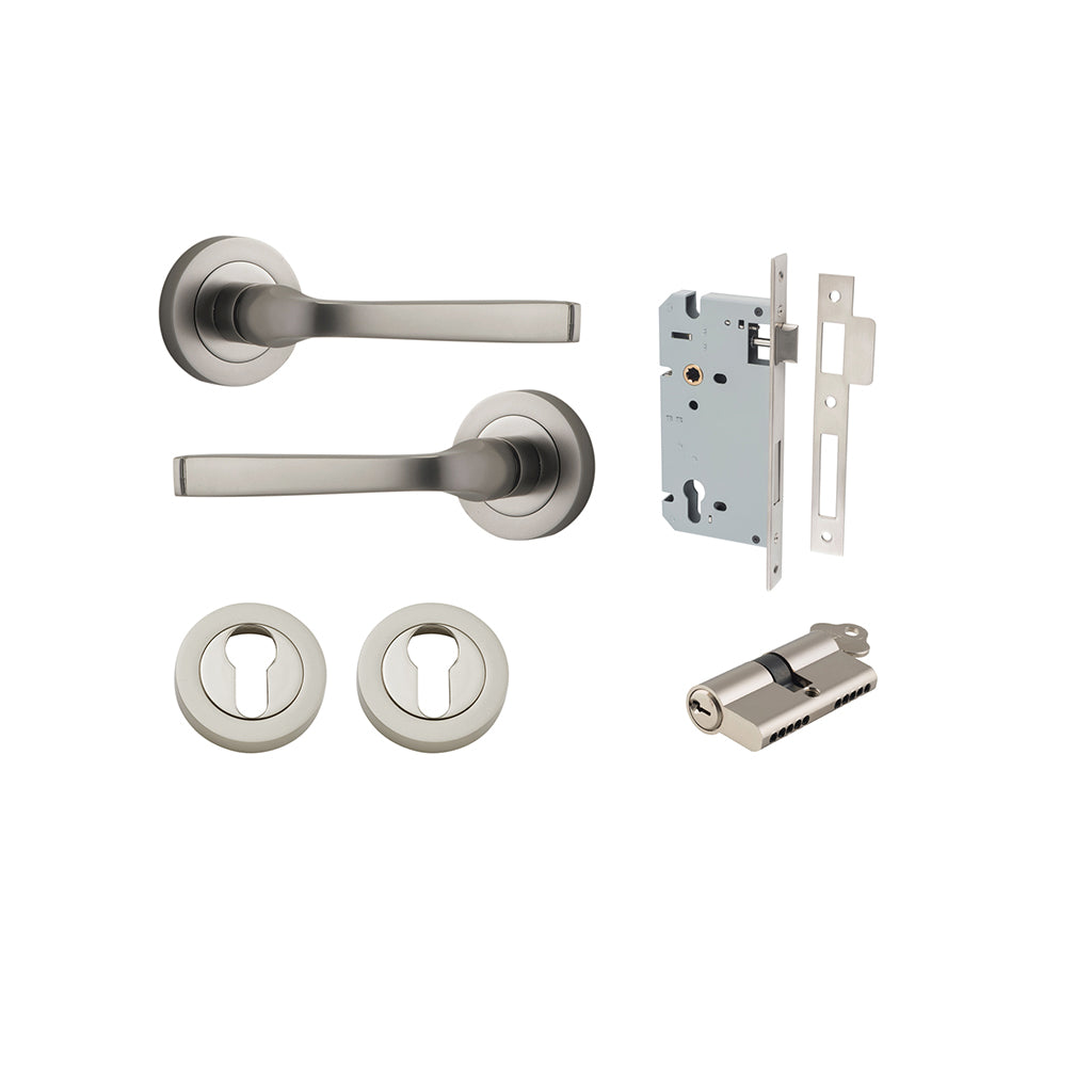 Annecy Lever - Round Rose Satin Nickel / Entrance / Entrance Kit Dual Function (Key-Key)