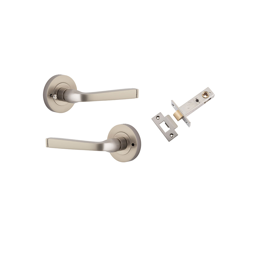 Annecy Lever - Round Rose Satin Nickel / Privacy / Inbuilt Privacy Kit