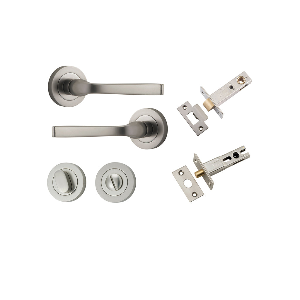 Annecy Lever - Round Rose Satin Nickel / Privacy / Separate Privacy Kit
