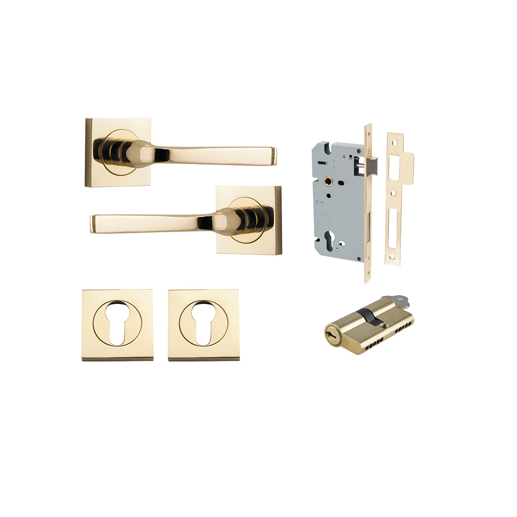 Annecy Lever - Square Rose Polished Brass / Entrance / Entrance Kit Dual Function (Key-Key)