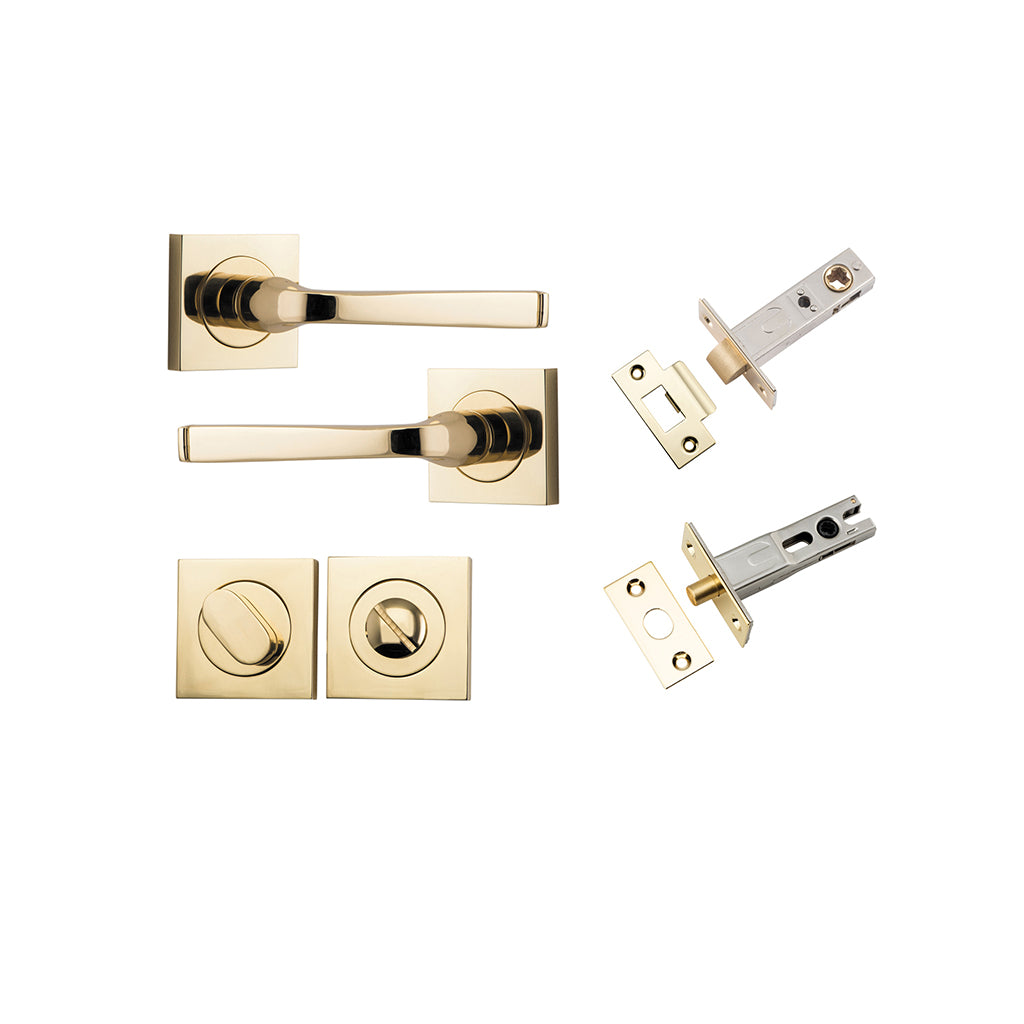 Annecy Lever - Square Rose Polished Brass / Privacy / Separate Privacy Kit