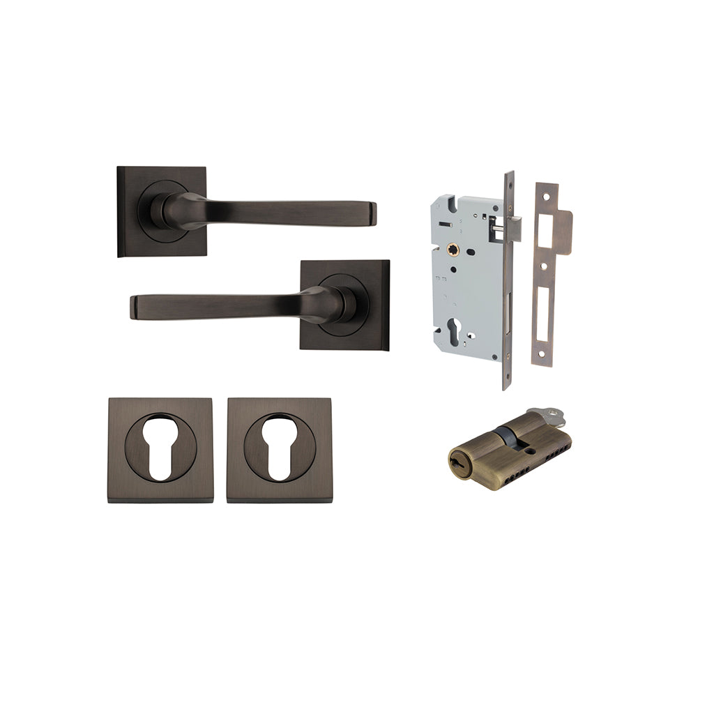 Annecy Lever - Square Rose Signature Brass / Entrance / Entrance Kit Dual Function (Key-Key)