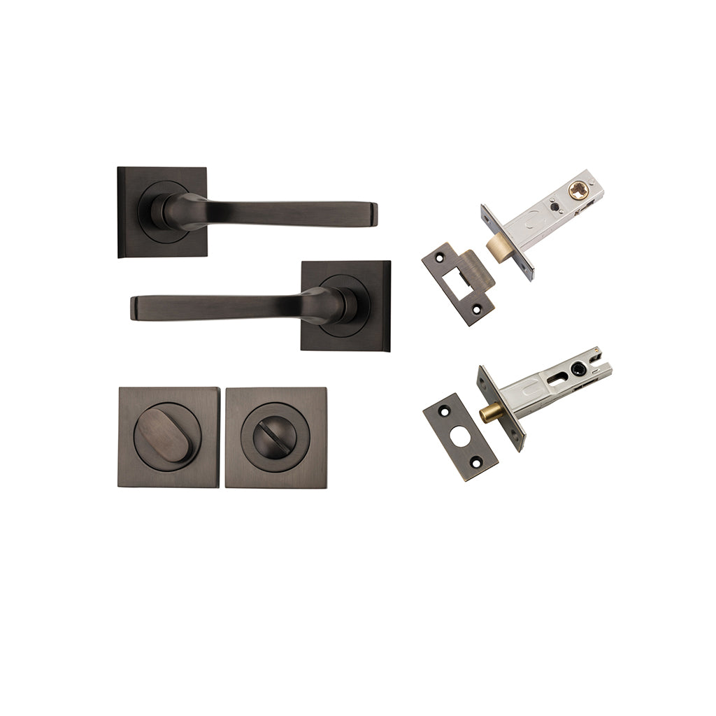 Annecy Lever - Square Rose Signature Brass / Privacy / Separate Privacy Kit