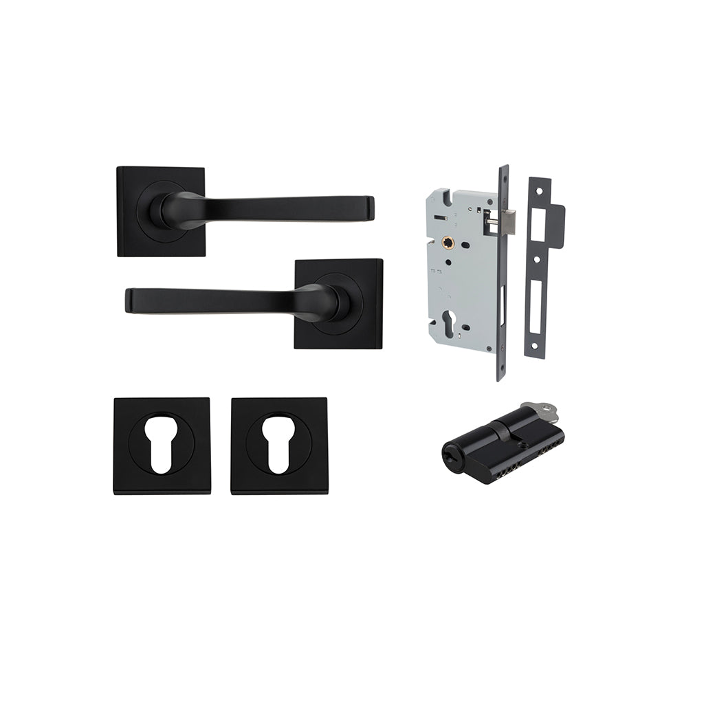 Annecy Lever - Square Rose Matt Black / Entrance / Entrance Kit Dual Function (Key-Key)