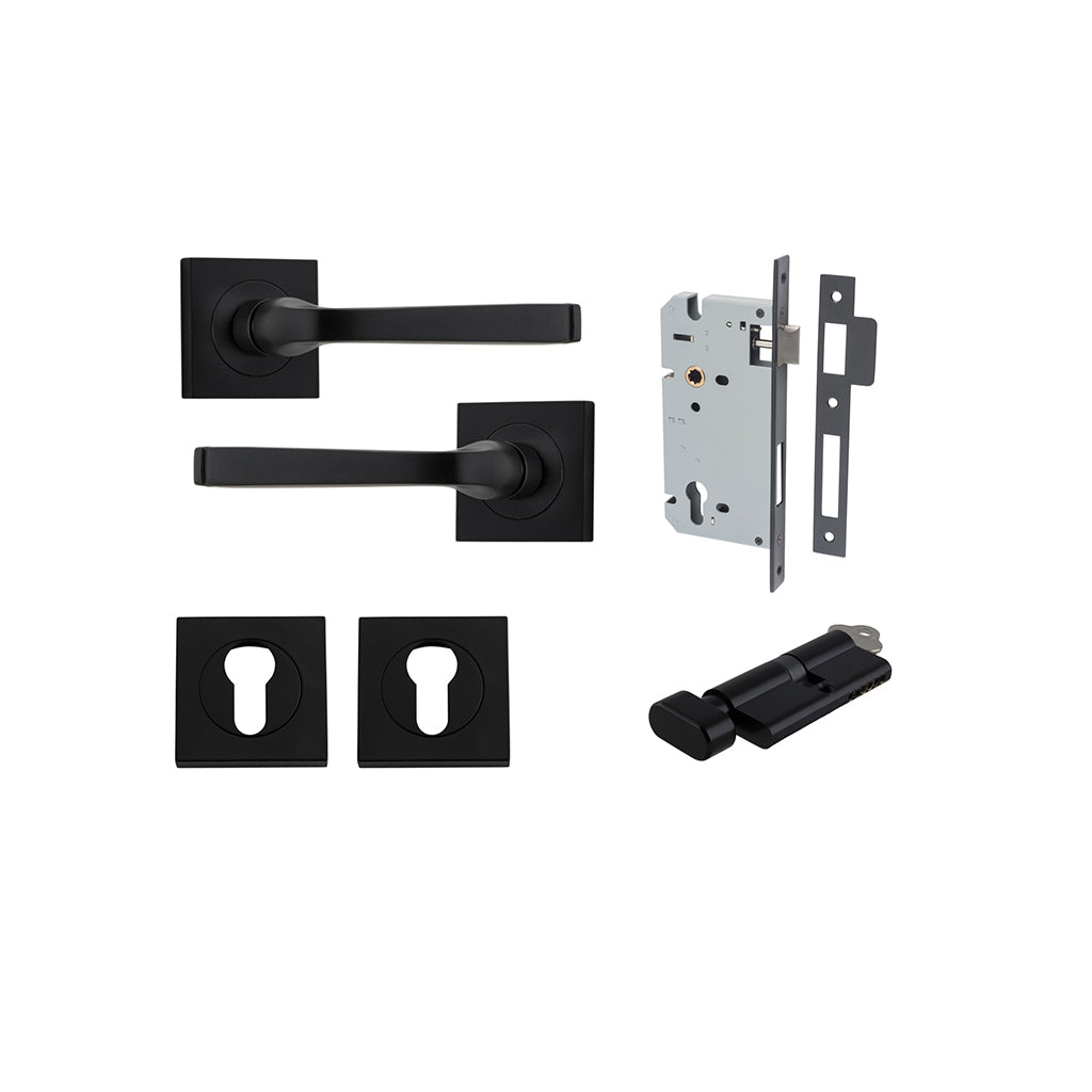 Annecy Lever - Square Rose Matt Black / Entrance / Entrance Kit (Key-Thumb)
