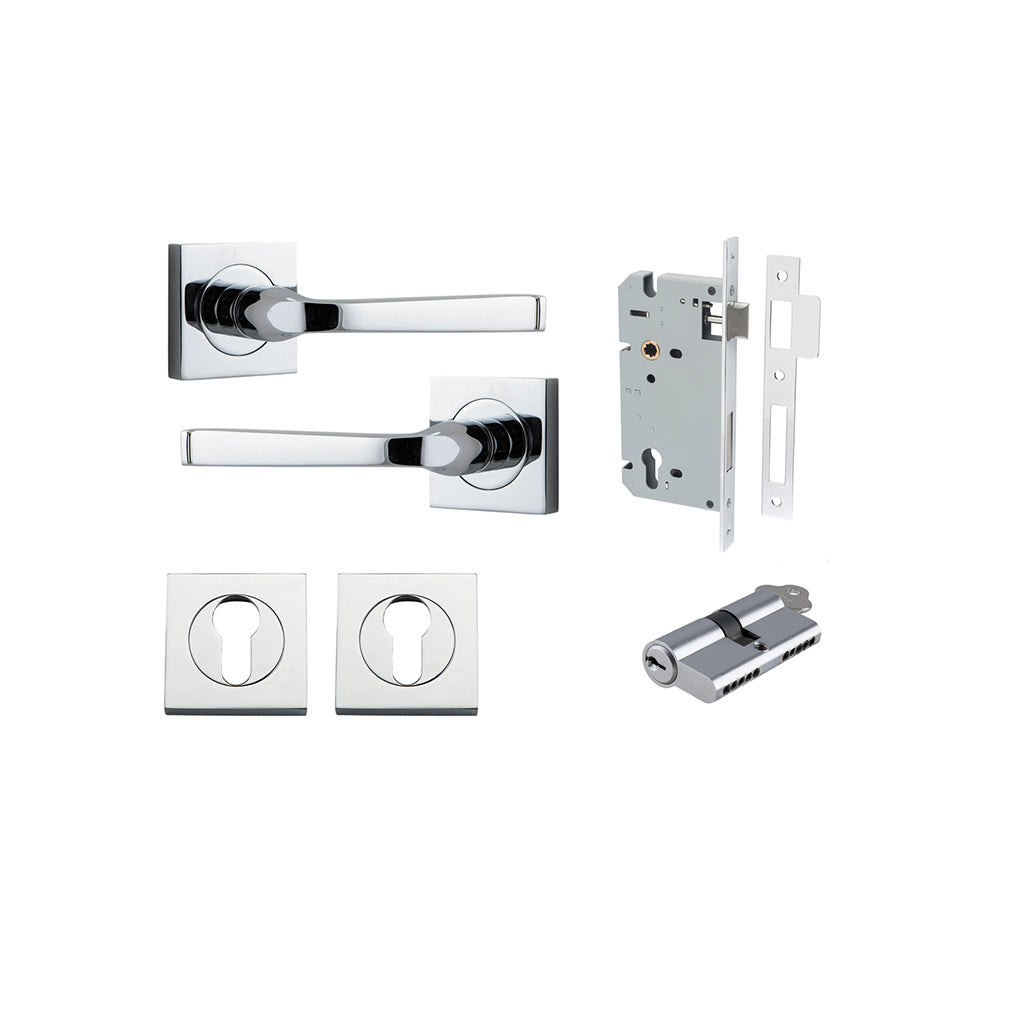 Annecy Lever - Square Rose Polished Chrome / Entrance / Entrance Kit Dual Function (Key-Key)