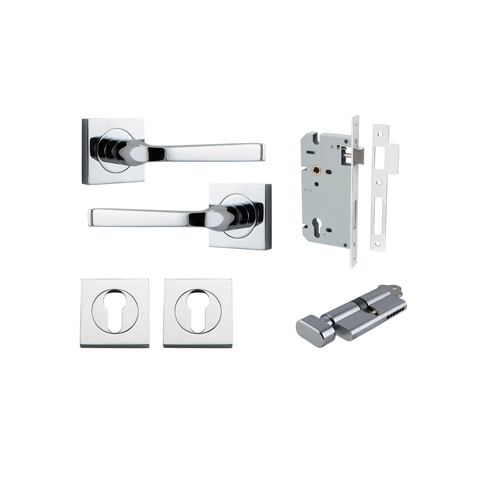 Annecy Lever - Square Rose Polished Chrome / Entrance / Entrance Kit (Key-Thumb)