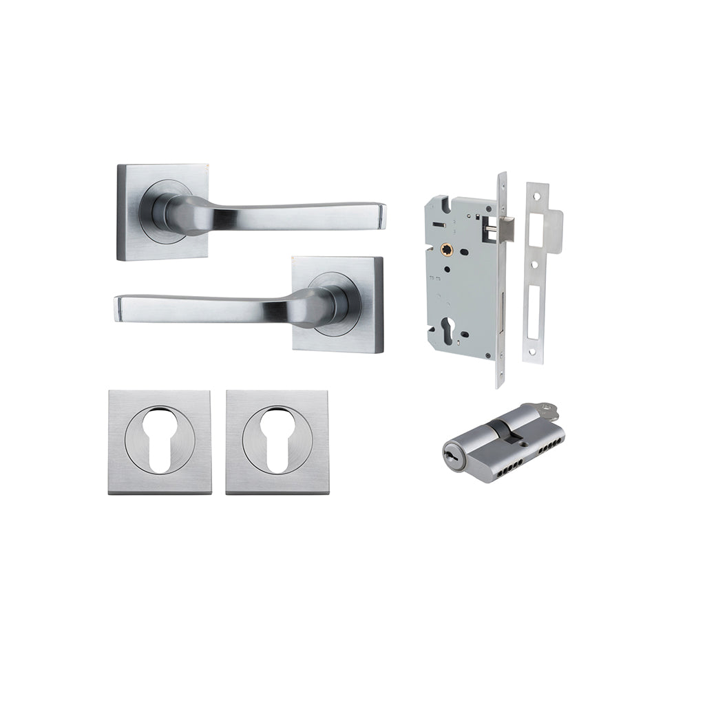 Annecy Lever - Square Rose Brushed Chrome / Entrance / Entrance Kit Dual Function (Key-Key)