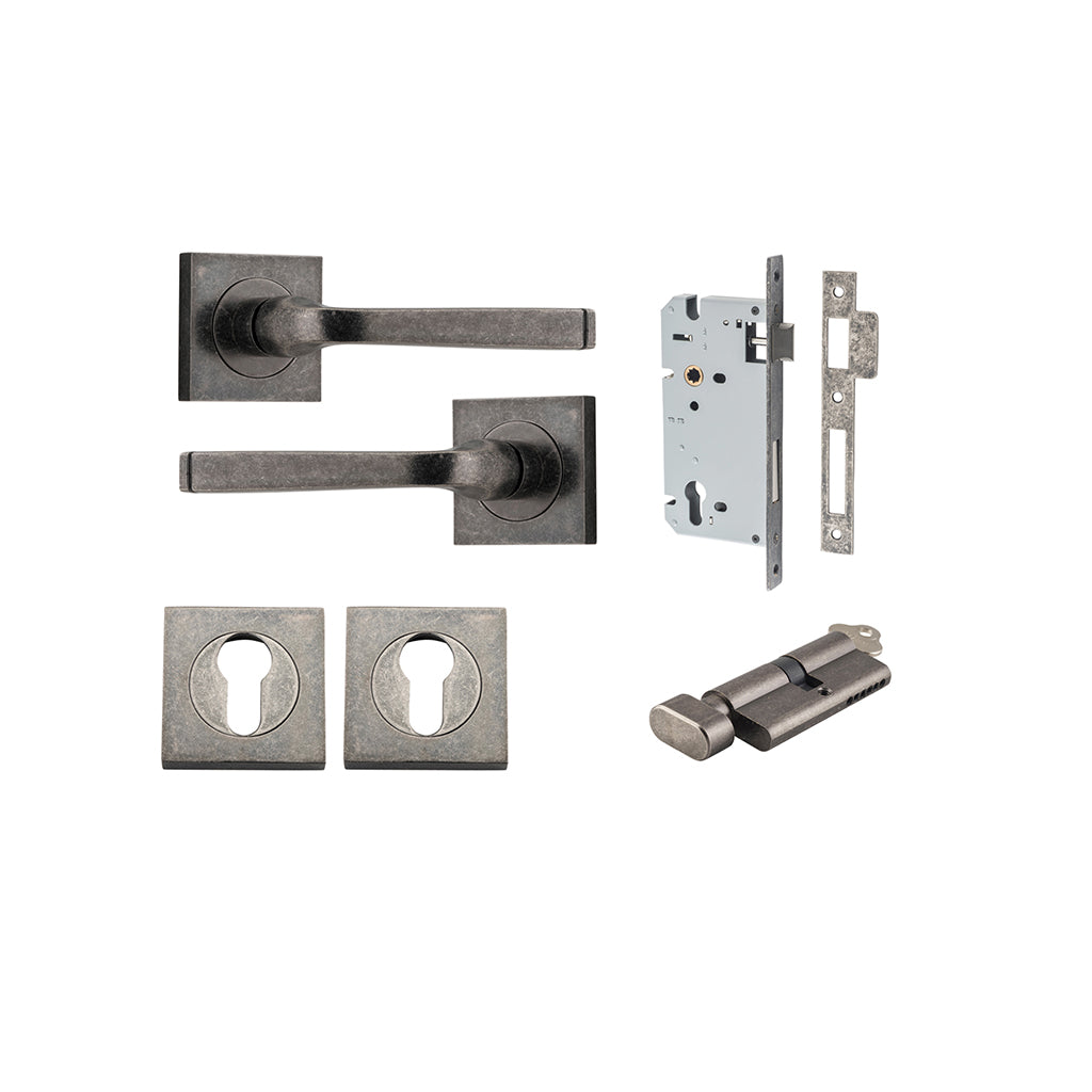 Annecy Lever - Square Rose Distressed Nickel / Entrance / Entrance Kit (Key-Thumb)